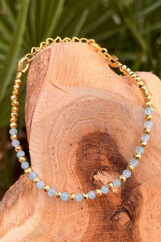 Bracelet doré à l'or fin jaune - Amazonites et pyrites