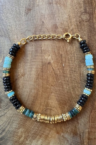 Bracelet - Plaqué or jaune, amazonites, jades et spinelles