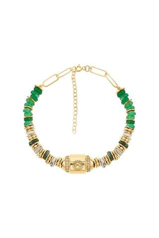 Bracelet doré à l'or fin jaune - Onyx, howlite et jade
