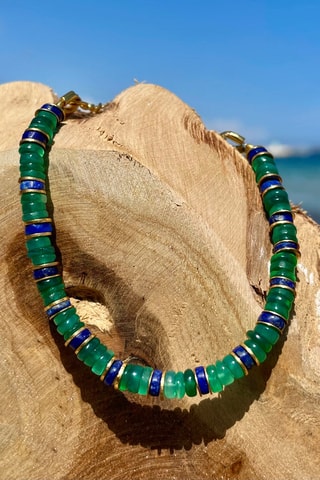 Bracelet doré à l'or fin jaune - Onyx et lapis-lazulis