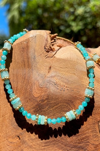 Bracelet doré à l'or fin jaune - Amazonites