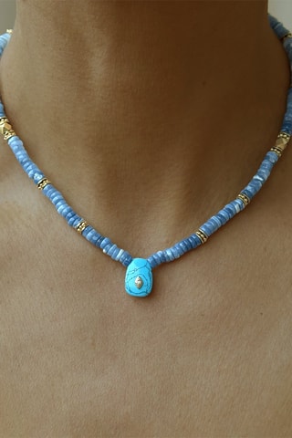 Collier doré à l'or fin jaune - Turquoise et opales