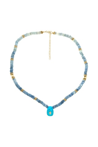 Collier doré à l'or fin jaune - Turquoise et opales