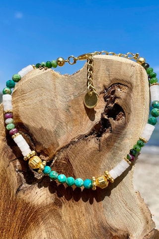 Bracelet - Zoïsites, pierres de lune et turquoises