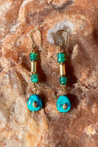 Boucles d'oreilles - Plaqué or jaune, onyx et turquoises