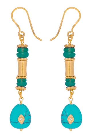 Boucles d'oreilles - Plaqué or jaune, onyx et turquoises