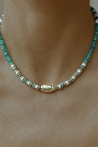 Collier doré à l'or fin jaune - Onyx, howlites et jades