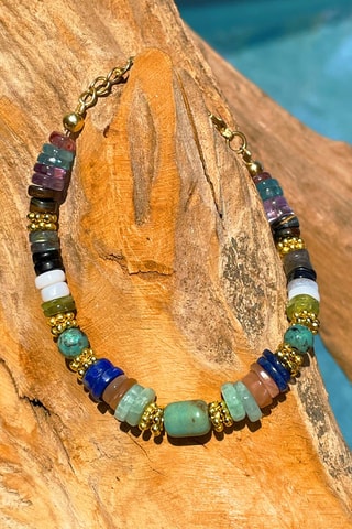 Bracelet - Quartz rose, améthyste, oeil-de-tigre, labradorite, agate, péridot, turquoise africaine, lapis-lazuli, aventurine pêche et amazonite