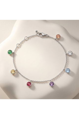 Bracelet - Argent, pierres de lune, topaze, améthyste, labradorite, quartz et aventurine