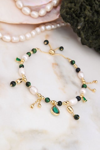 Bracelet - Plaqué or jaune, zircons et perles de culture