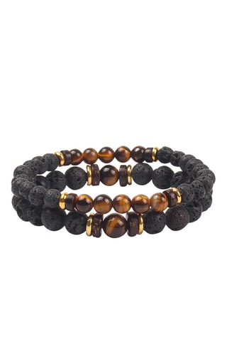 2 bracelets - Œils-de-tigre et pierres de lave