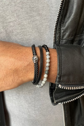 Bracelet - Cuir et pierres de lave