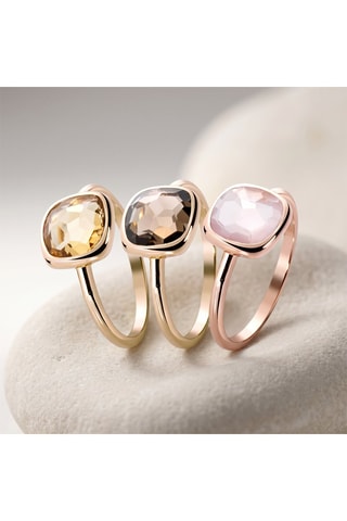 3 bagues - Argent plaqué or jaune, citrine et quartz