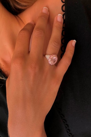 Bague - Argent plaqué or rose, morganite, saphirs et cristaux tchèques