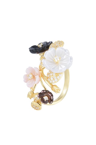 Bague - Argent plaqué or jaune, nacre et perles de culture