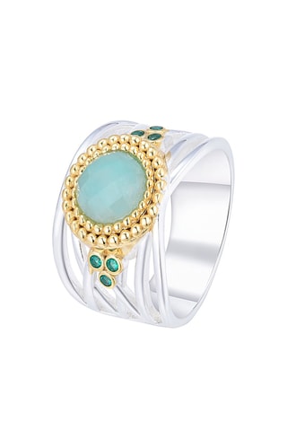 Bague - Argent, argent plaqué or jaune et amazonite