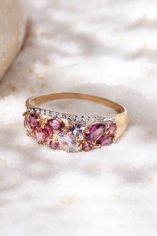 Bague Rhodomix - Or jaune, diamants, rhodonites, tourmalines et améthystes
