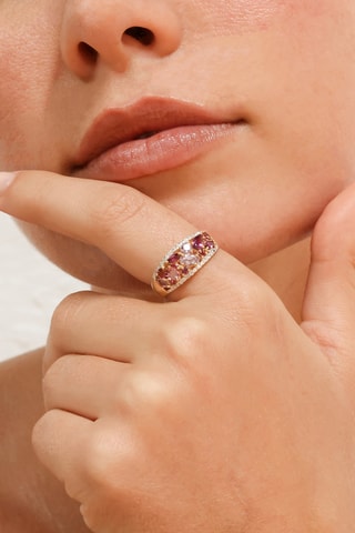Bague Rhodomix - Or jaune, diamants, rhodonites, tourmalines et améthystes
