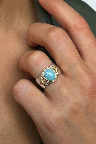 Bague - Argent, argent plaqué or jaune et amazonite