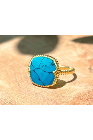 Bague dorée à l'or fin jaune - Turquoise
