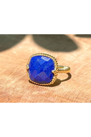 Bague dorée à l'or fin jaune Lapis-lazuli