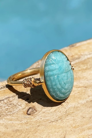 Bague dorée à l'or fin jaune - Amazonite