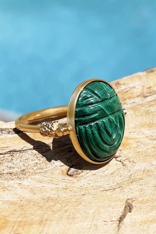 Bague dorée à l'or fin jaune - Malachite