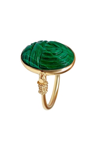Bague dorée à l'or fin jaune - Malachite