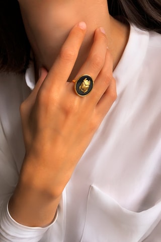 Bague dorée à l'or fin jaune - Onyx