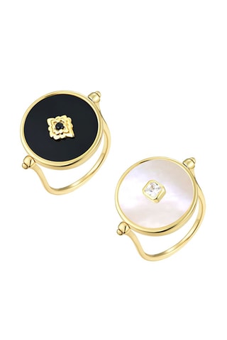 Bague - Plaqué or jaune et onyx