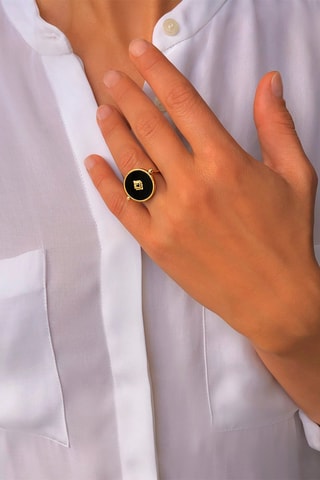 Bague - Plaqué or jaune et onyx