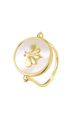 Bague dorée à l'or fin jaune - Nacre