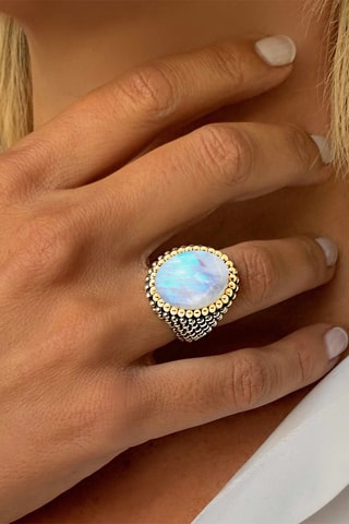 Bague - Argent, argent plaqué or jaune et pierre de lune