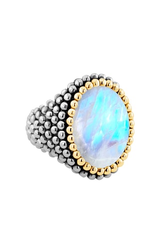 Bague - Argent, argent plaqué or jaune et pierre de lune