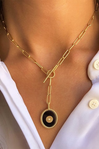 Collier - Argent plaqué or jaune et onyx