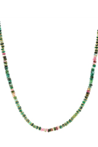Collier doré à l'or fin jaune - Emeraudes et tourmalines