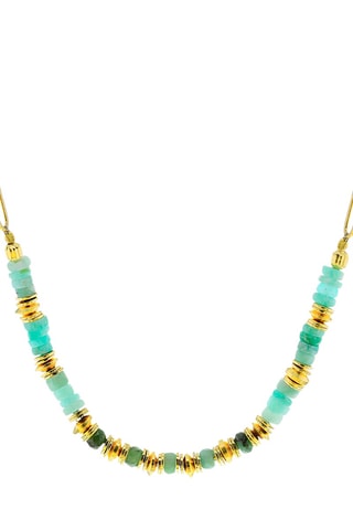 Collier doré à l'or fin jaune - Amazonites et émeraudes