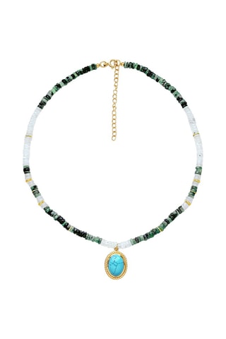 Collier - Plaqué or jaune, turquoise, jades et pierres de lune