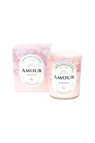 Bougie parfumée rose et collier en quartz Amour - Quartz