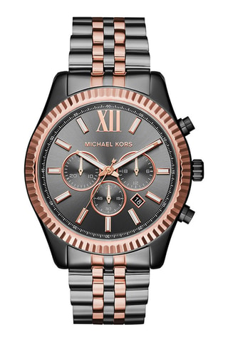 Montre à quartz en acier - Chronographe - Argenté et doré rose