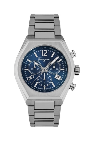 Montre à quartz en acier - Chronographe - Argenté