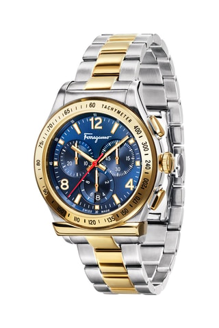Montre à quartz en acier - Chronographe et tachymètre - Argenté et doré