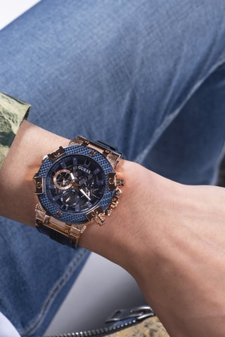 Montre à quartz en cuir et silicone - Chronographe - Noir