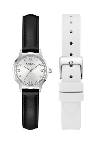 Coffret montre à quartz et bracelets en cuir et silicone - Noir et blanc