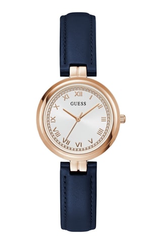 Montre à quartz en cuir - Bleu marine et doré rose