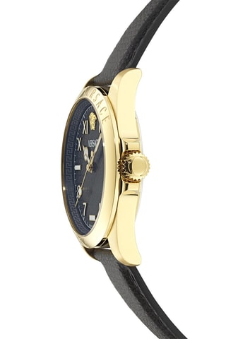 Montre à quartz en cuir de veau - Noir et doré