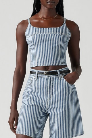 Crop top en jean Jadine Denim - Blanc et bleu