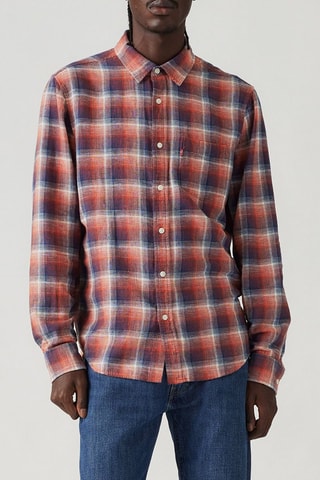 Chemise en lin Sunset - Blanc, rouge et bleu