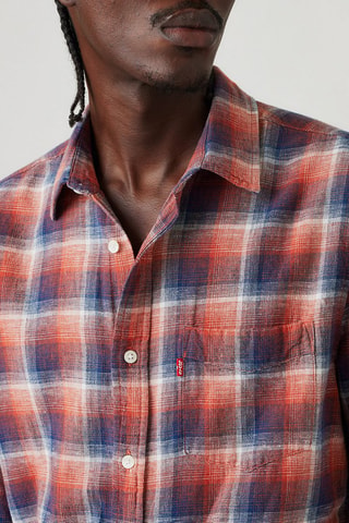 Chemise en lin Sunset - Blanc, rouge et bleu