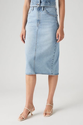 Jupe droite en jean taille haute Back Slit - Bleu